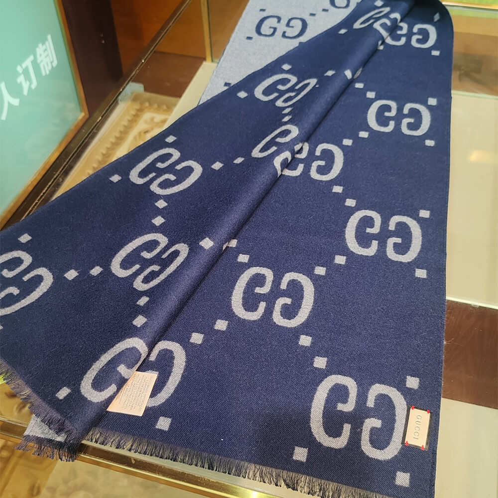 Gvc*1 GG jacquard wool and mulberry silk blend scarf