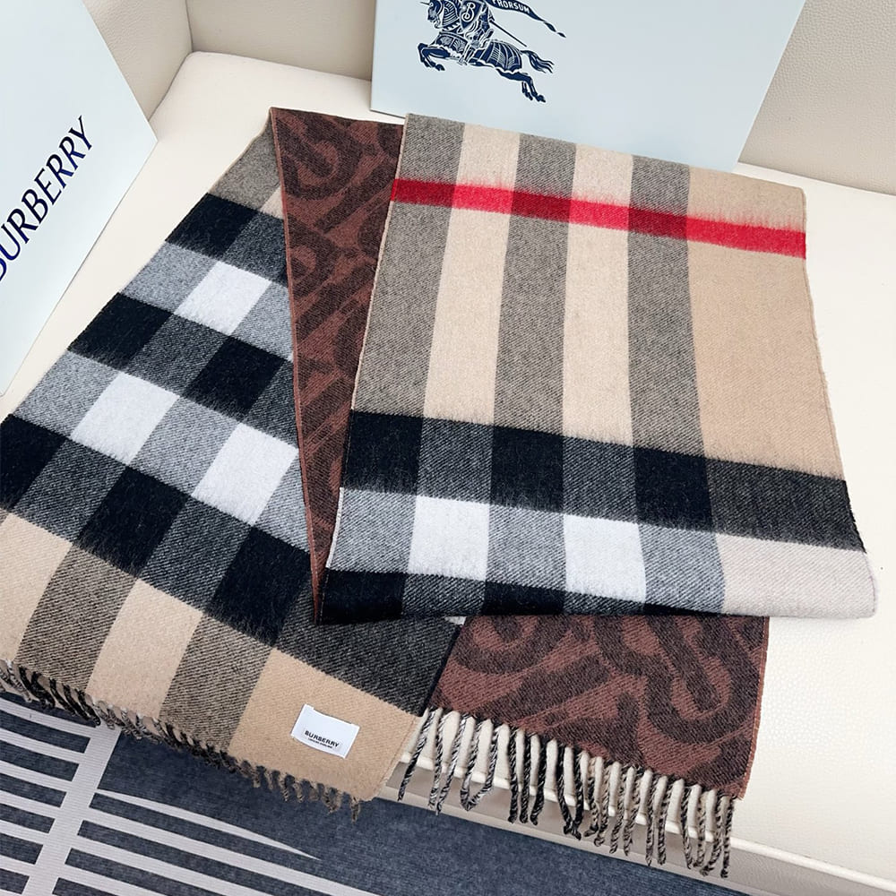 Bv*b*rry Reversible Check And Monogram Cashmere Scarf
