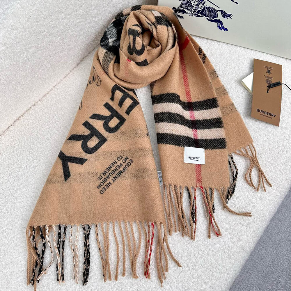 Bv*b*rry Reversible Label Print And Check Cashmere Scarf