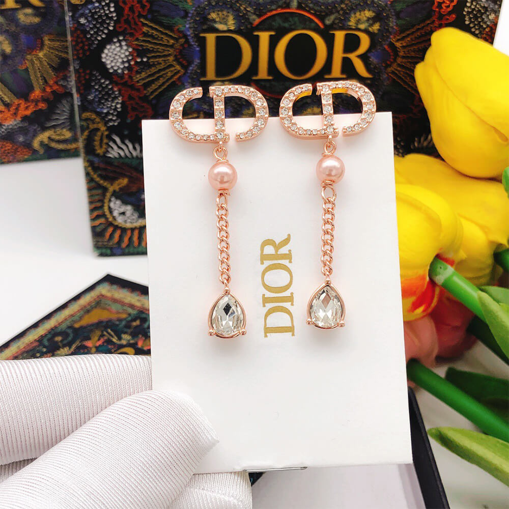 D10r Pearl Crystal CD Drop Earrings