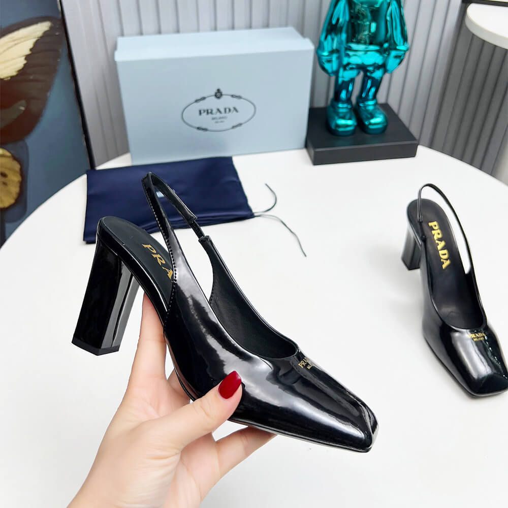 Pra*a Patent Leather Slingback Pumps 85 mm
