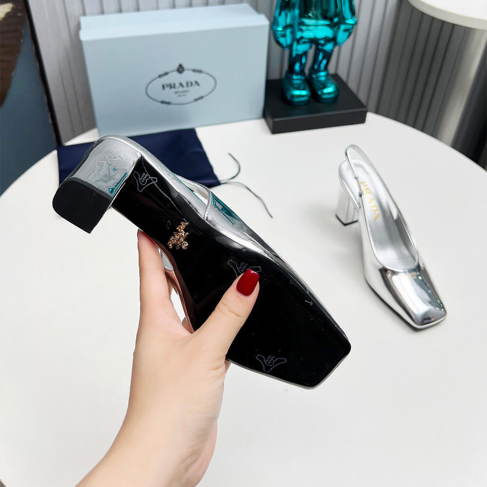 Pra*a Patent Leather Slingback Pumps 85 mm