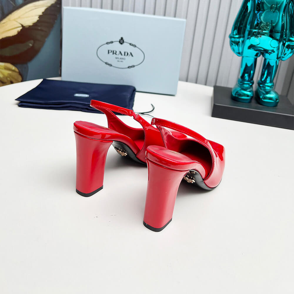 Pra*a Patent Leather Slingback Pumps 85 mm