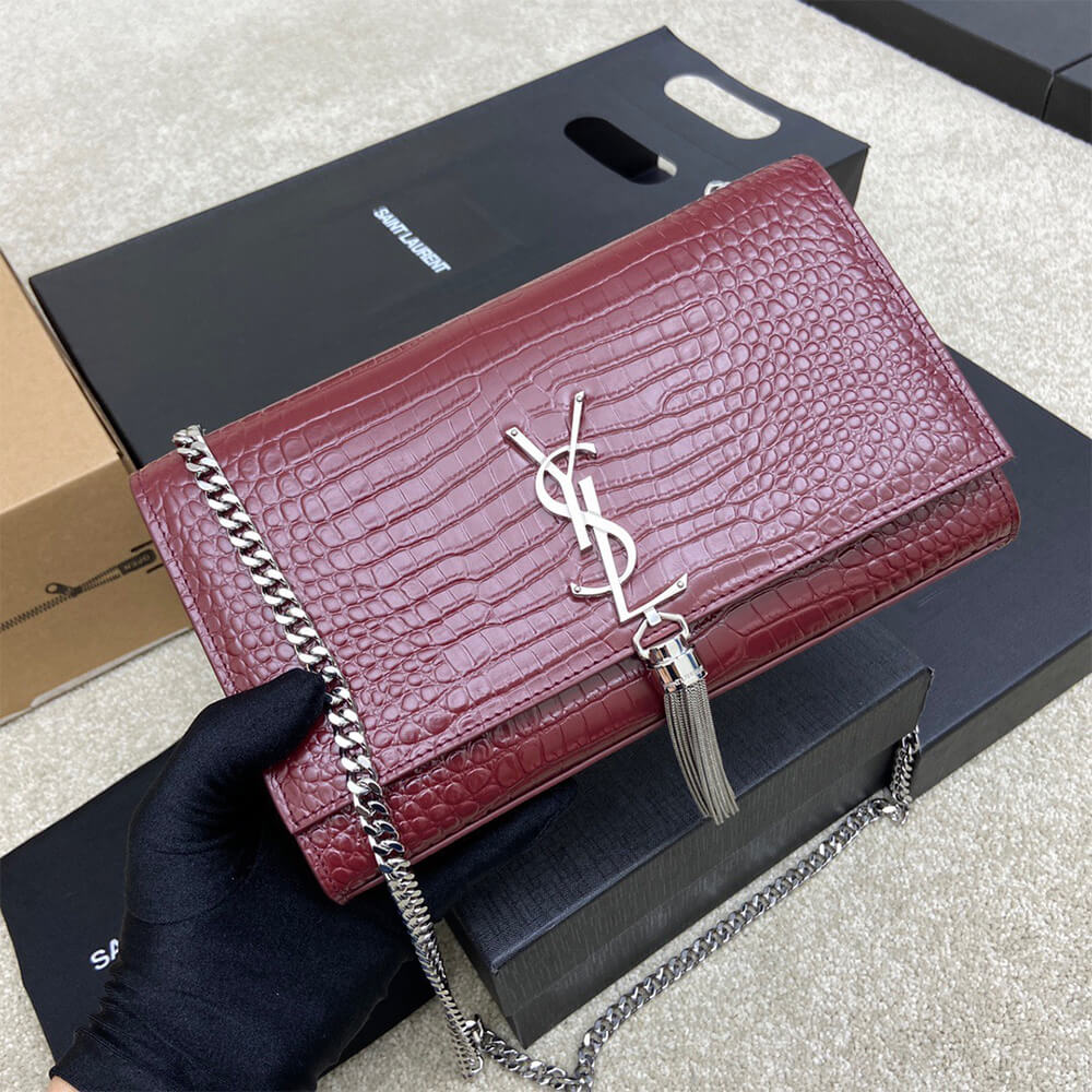 Y51 kate medium tassel in crocodile-embossed leather