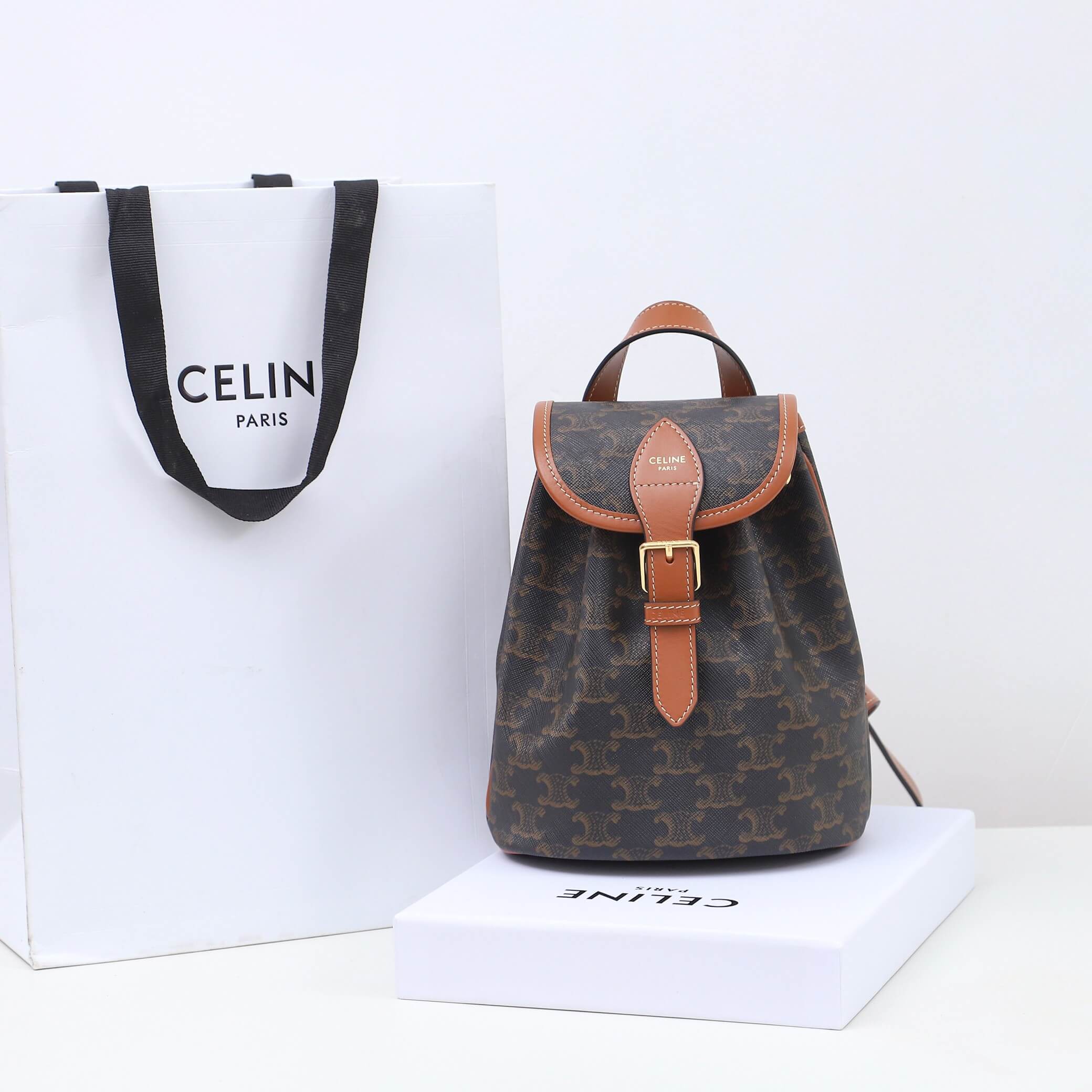 Ce1i*e FOLCO Logo Print Calfskin Mini Backpack