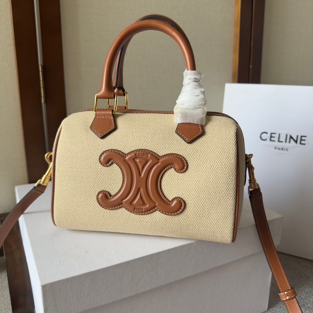 Ce1i*e Small Boston cuir Triomphe in textile and calfskin