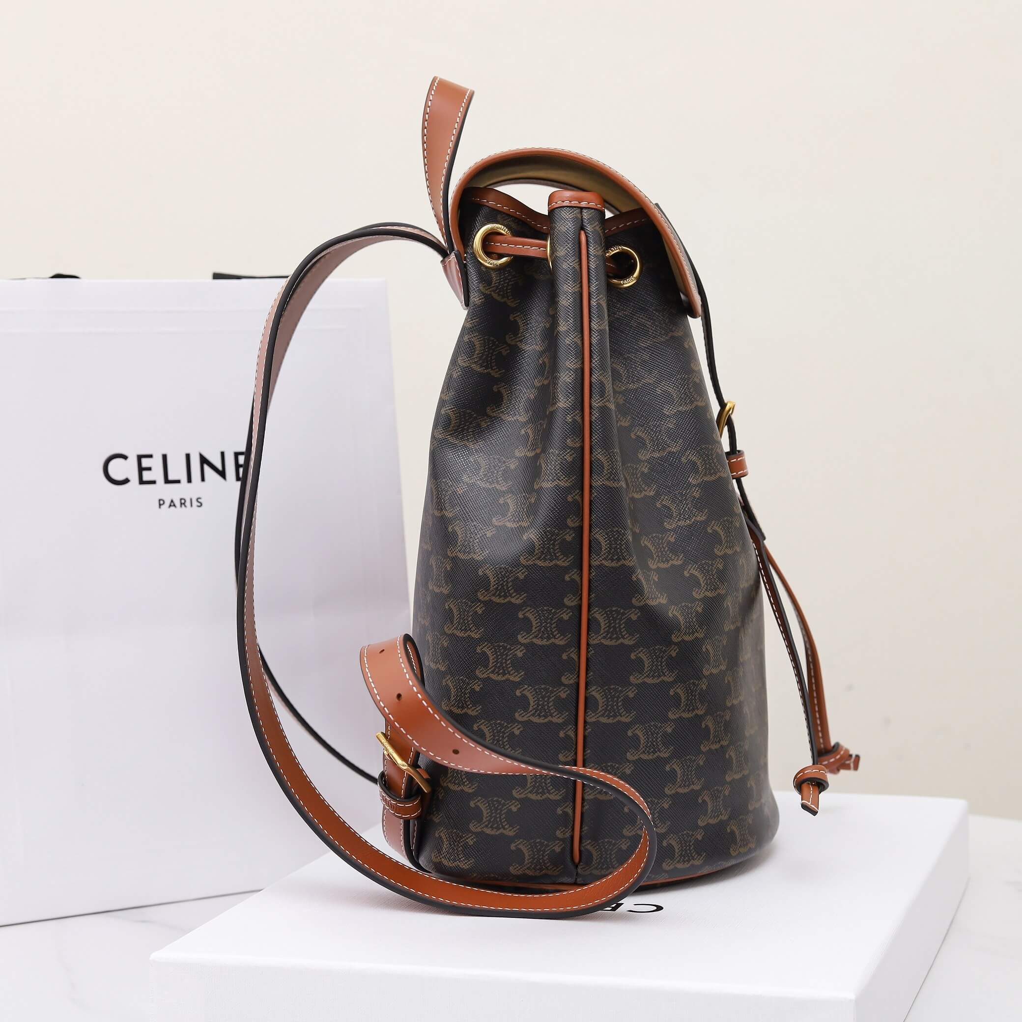 Ce1i*e FOLCO Logo Print Calfskin Medium Backpack