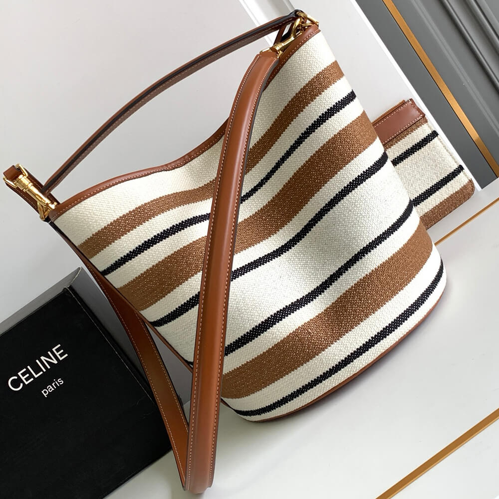 Ce1i*e BUCKET 16 BAG IN STRIPED TEXTILE WITH Ce1i*e JACQUARD(high-end grade)