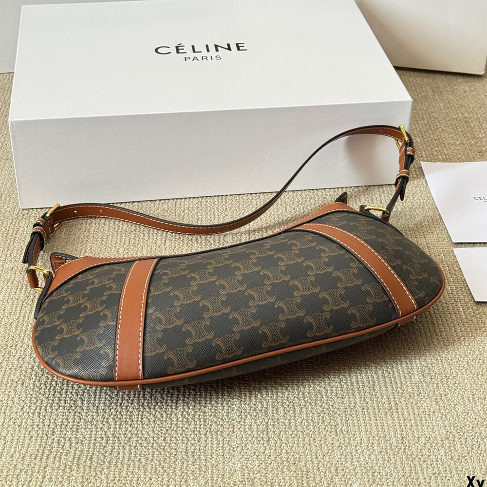 Ce1i*e STRIPED LOGO PRINTED COW LEATHER HOBO BAG