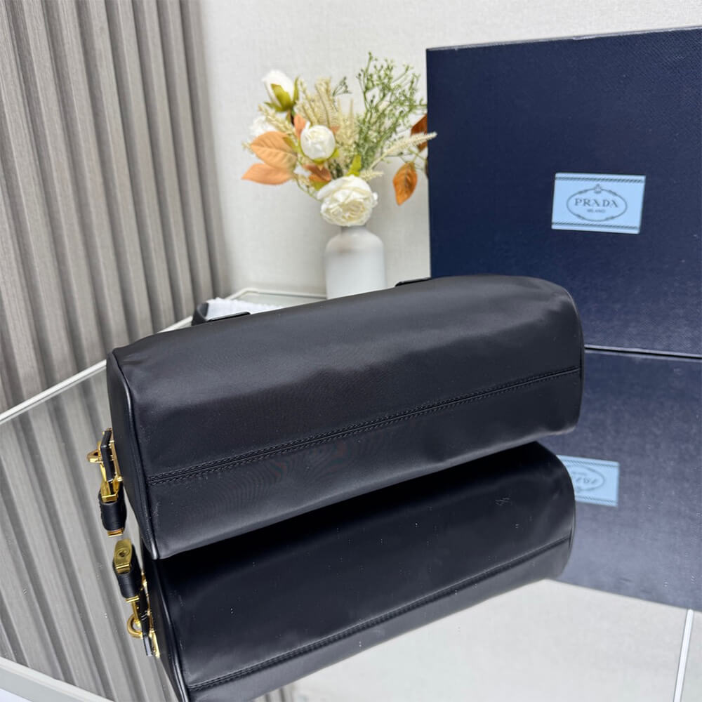 Pra*a Re-Nylon and leather medium top-handle bag with padlock(high-end grade)