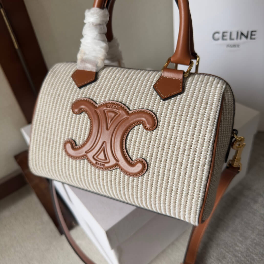 Ce1i*e Small Boston cuir Triomphe in textile and calfskin
