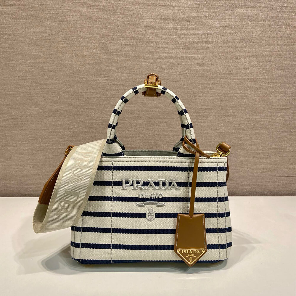 Pra*a Jardinière striped cotton canvas mini-bag