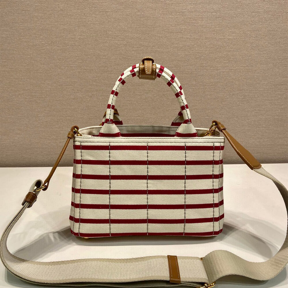 Pra*a Jardinière striped cotton canvas mini-bag