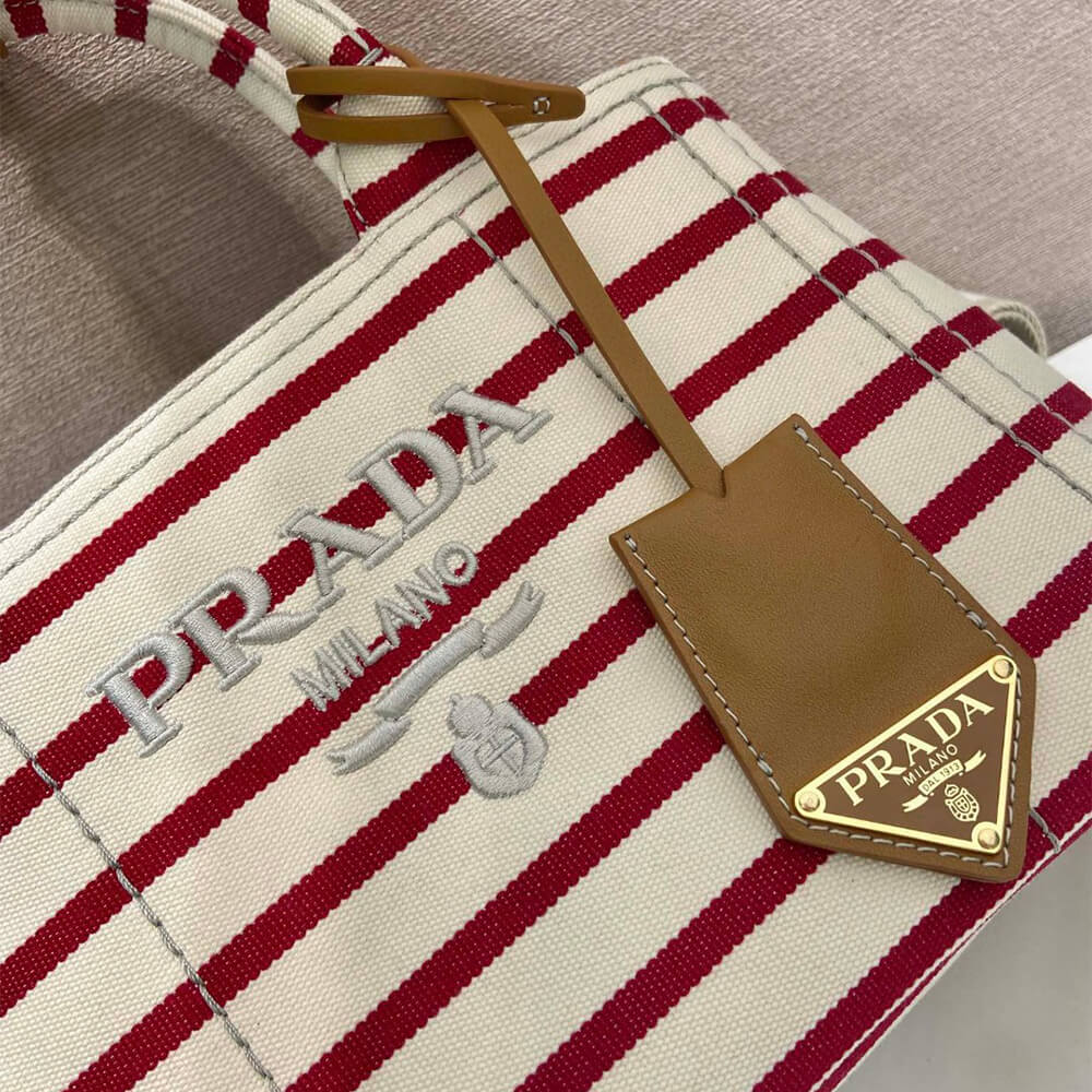 Pra*a Jardinière striped cotton canvas mini-bag
