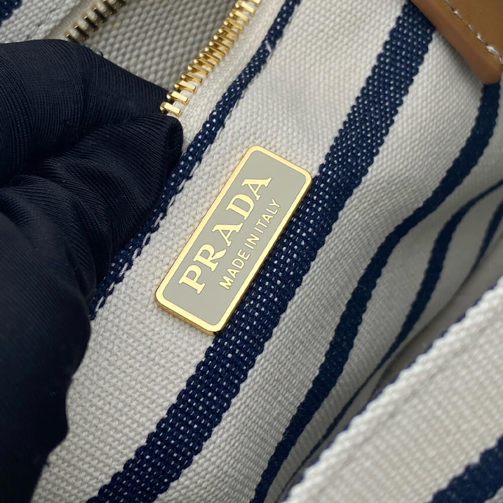 Pra*a Jardinière striped cotton canvas mini-bag