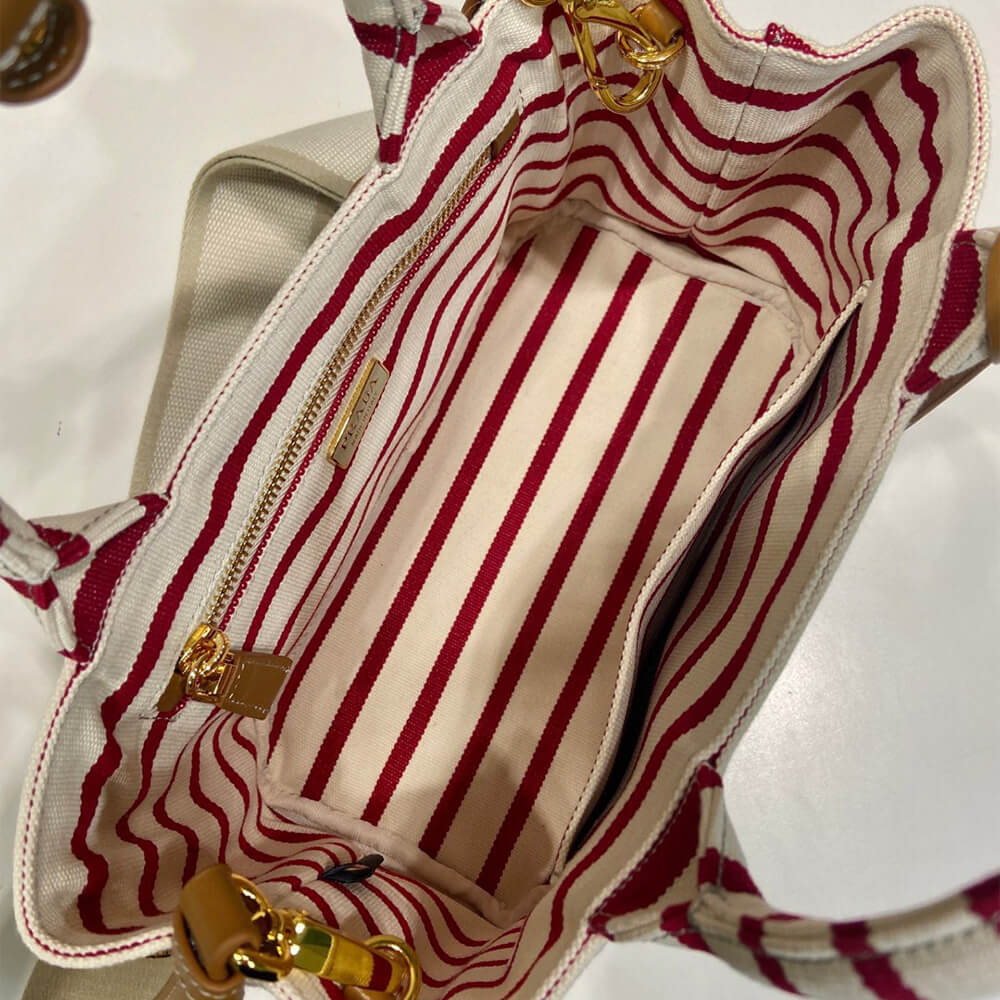 Pra*a Jardinière striped cotton canvas mini-bag