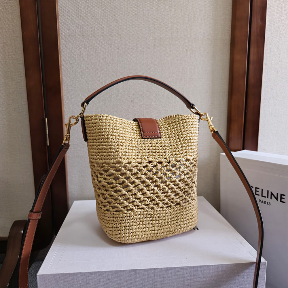 Ce1i*e SMALL L0visE BUCKET IN RAFFIA AND CALFSKIN(HIGH-END GRADE)