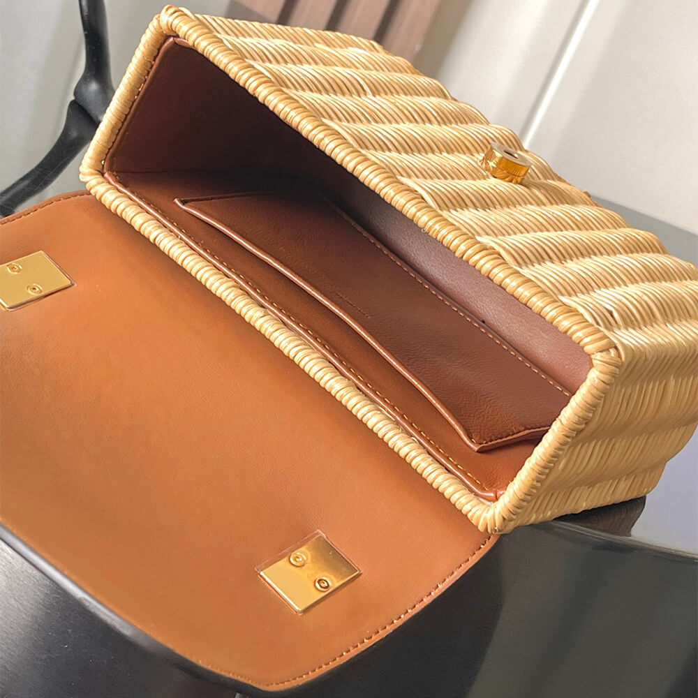 Ce1i*e TEEN GARANCE BAG IN WICKER AND NATURAL CALFSKIN(HIGH-END GRADE)