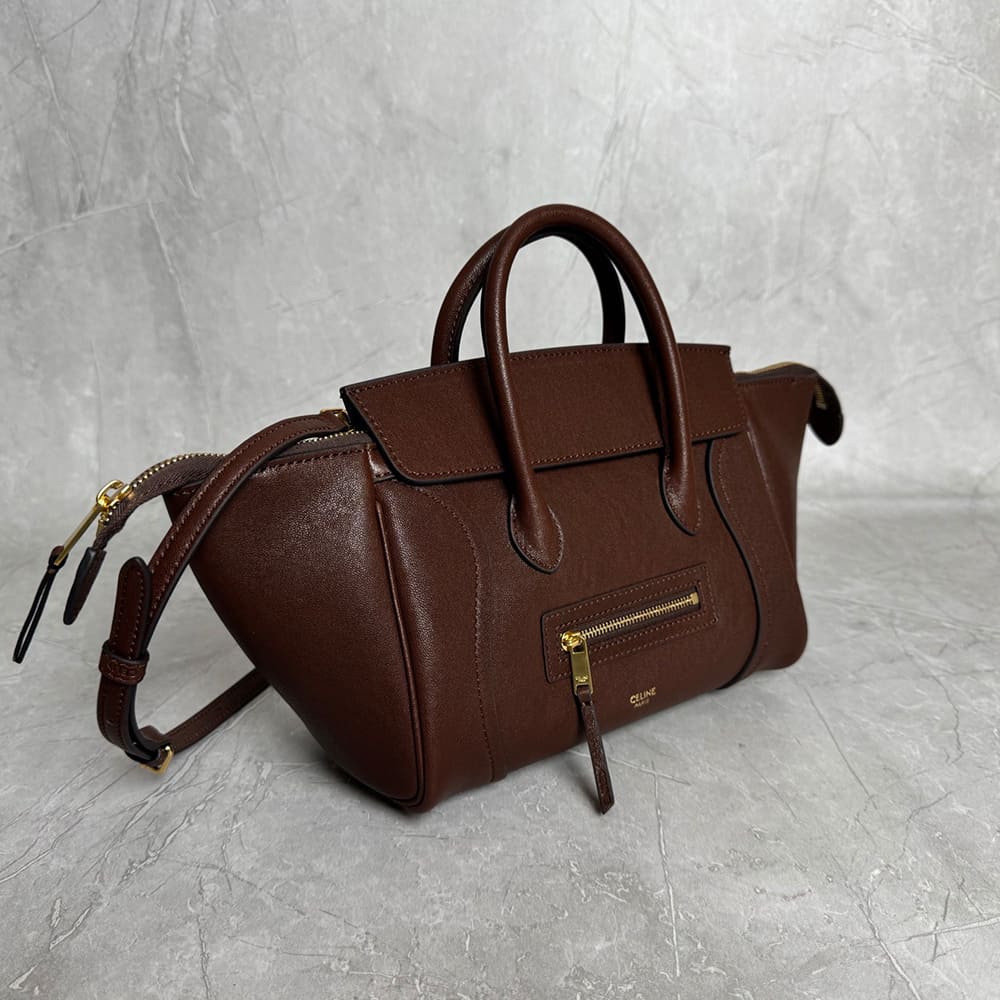 Ce1i*e SMALL NEW LUGGAGE IN S*pPLE SHINY LAMBSKIN(HIGH-END GRADE)