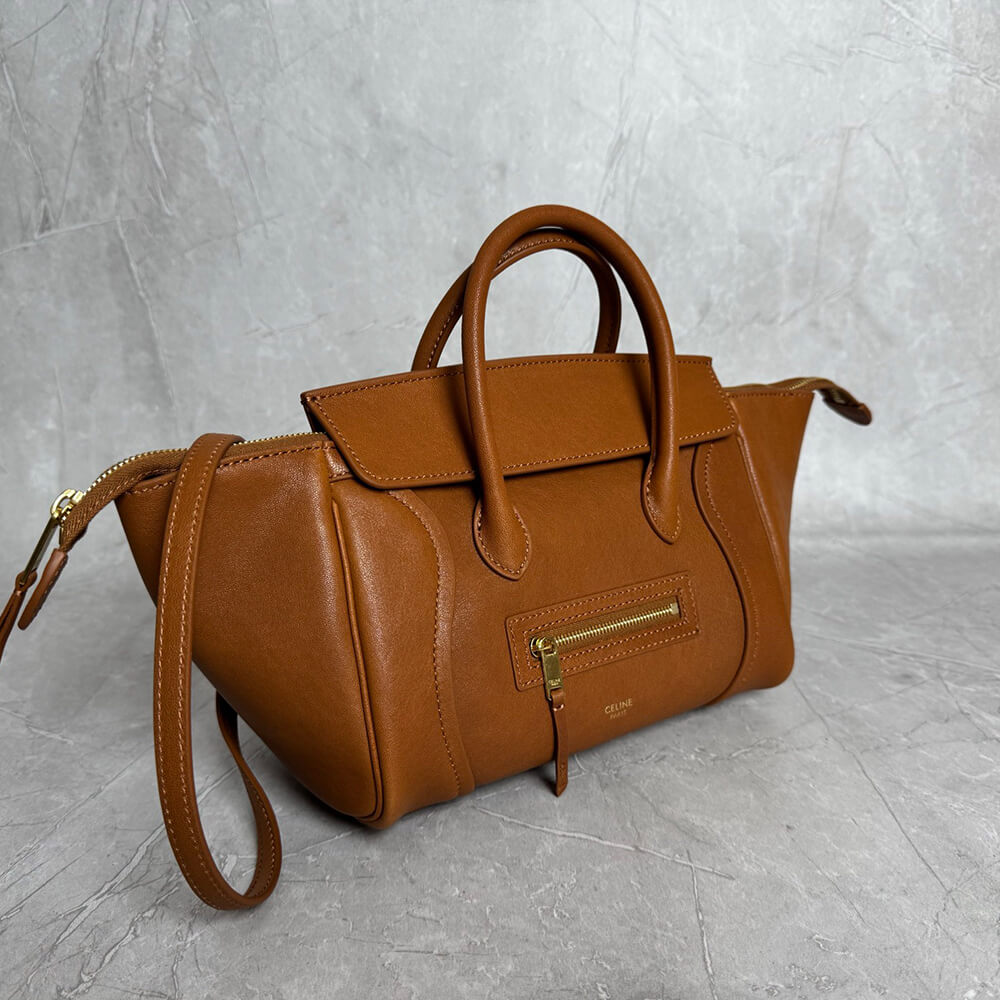 Ce1i*e SMALL NEW LUGGAGE IN S*pPLE SHINY LAMBSKIN(HIGH-END GRADE)
