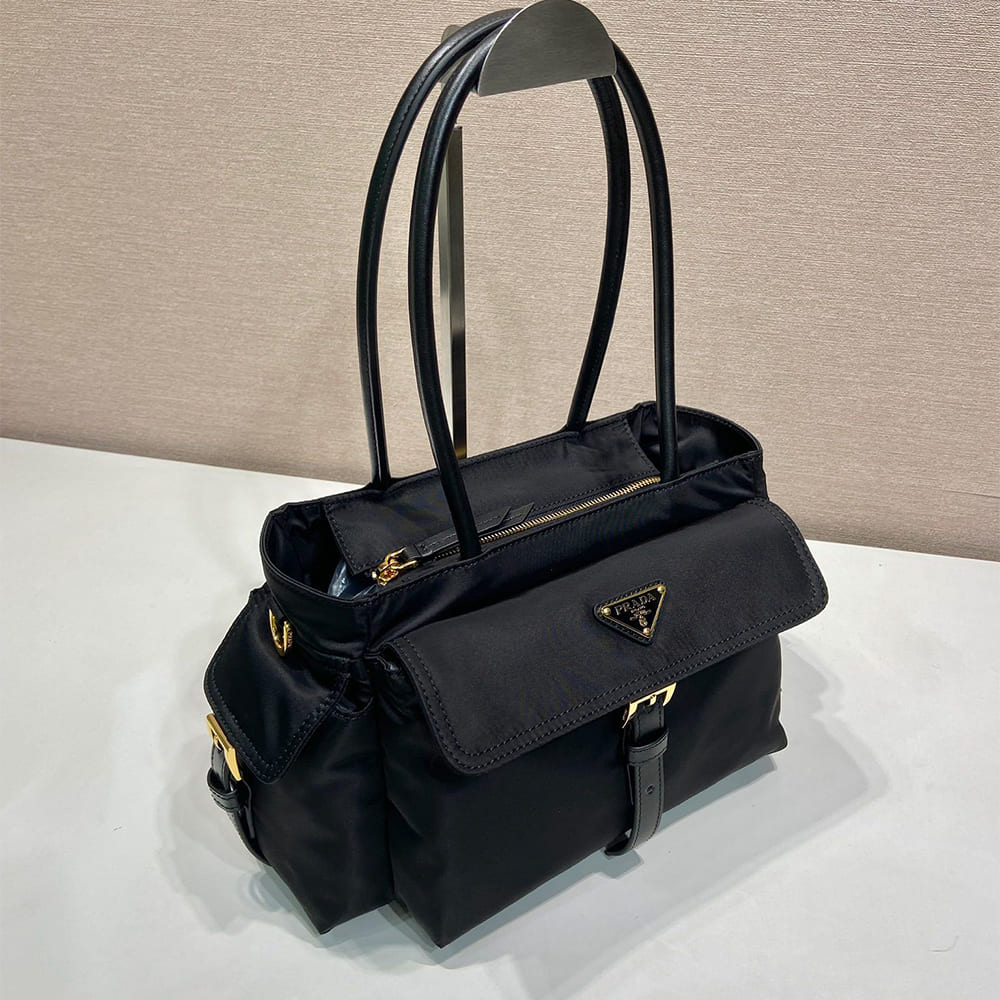 Pra*a Explore medium Re-Nylon and leather tote bag(HIGH-END GRADE)