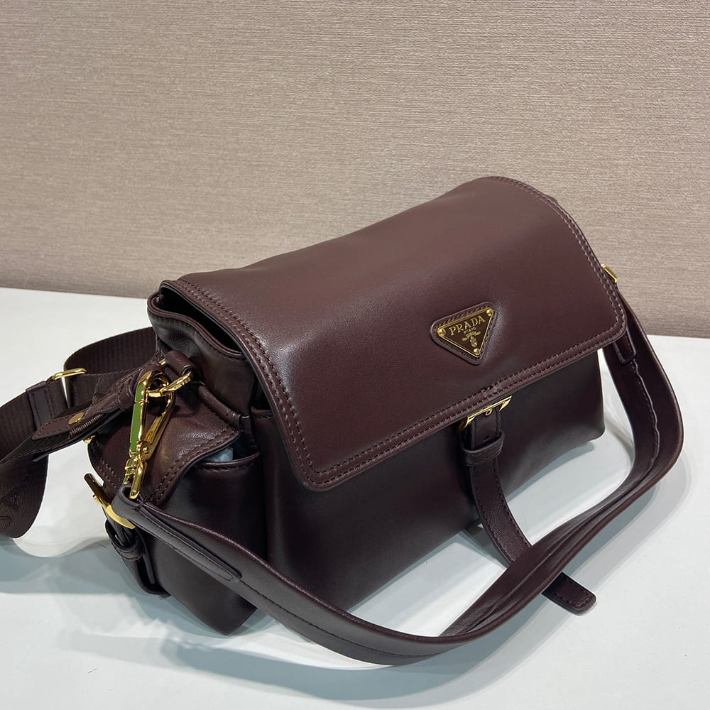 Pra*a Explore medium nappa leather shoulder bag with flap(HIGH-END GRADE)