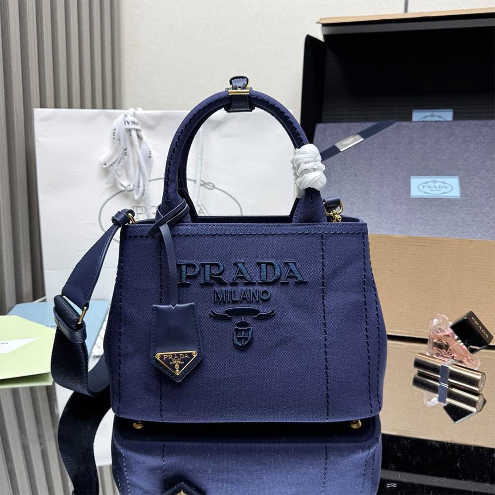 Pra*a Jardinière small cotton canvas handbag(HIGH-END GRADE)