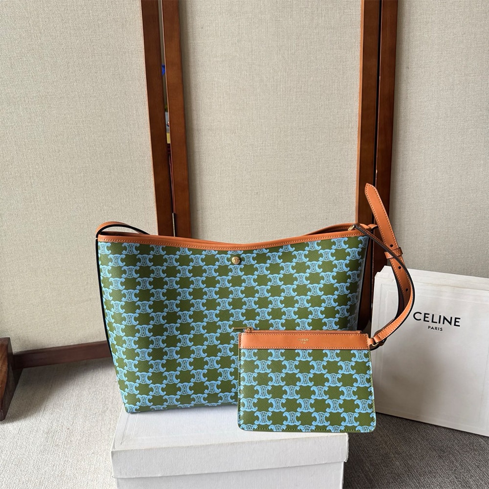 Ce1i*e SOFT SHOPPER BAG IN TRIOMPHE CANVAS AND CALFSKIN(HIGH-END GRADE)