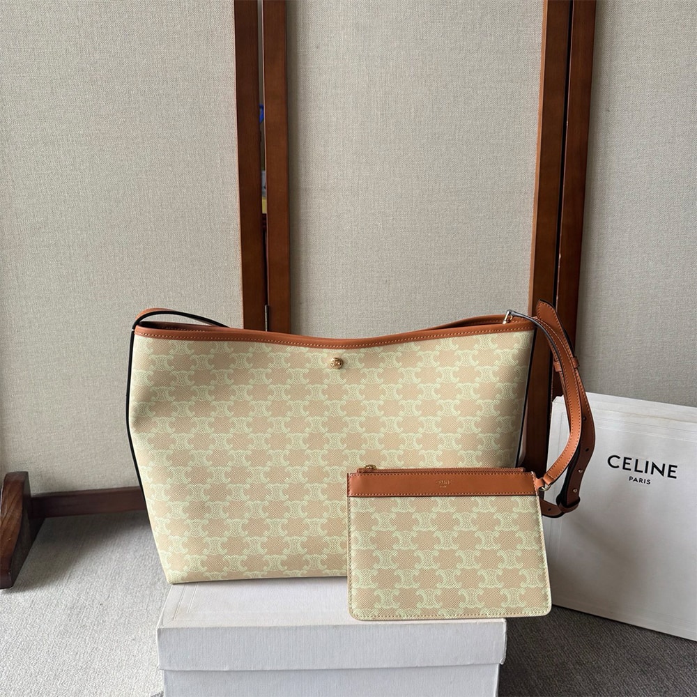 Ce1i*e SOFT SHOPPER BAG IN TRIOMPHE CANVAS AND CALFSKIN(HIGH-END GRADE)