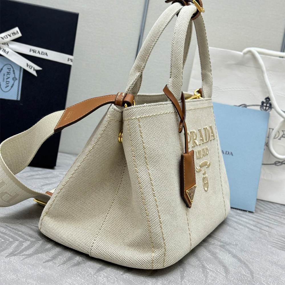 Pra*a Jardinière large cotton canvas handbag(HIGH-END GRADE)