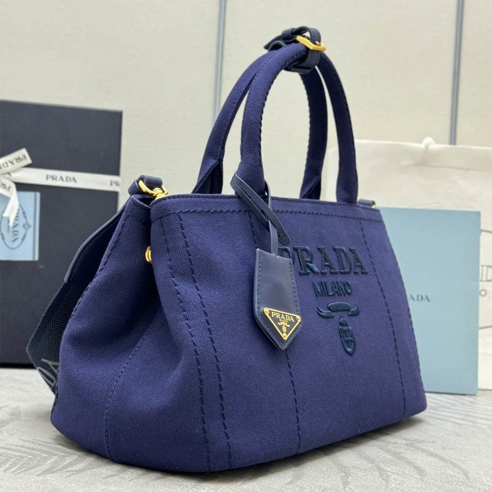 Pra*a Jardinière large cotton canvas handbag(HIGH-END GRADE)