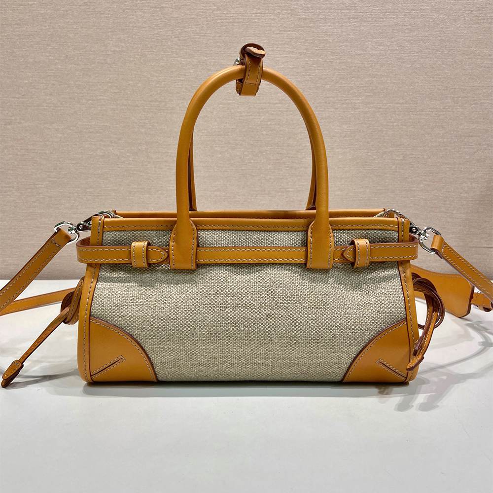 Pra*a Bonnie small linen and leather handbag(HIGH-END GRADE)