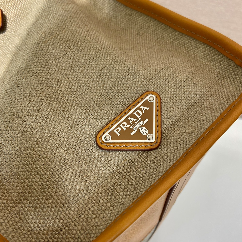 Pra*a Exlarge Bonnie linen and leather tote bag(HIGH-END GRADE)
