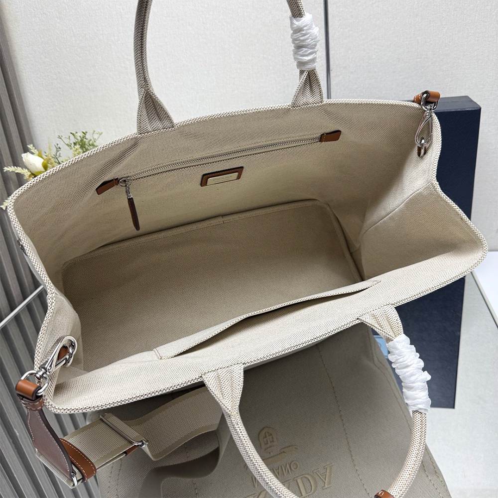Pra*a Jardinière extra-large cotton canvas tote bag(HIGH-END GRADE)
