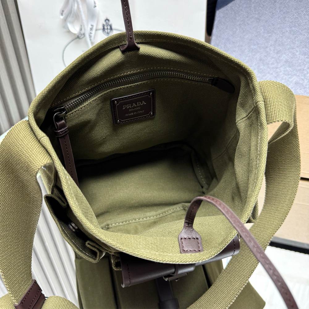 Pra*a Route mini canvas and leather bucket bag(HIGH-END GRADE)