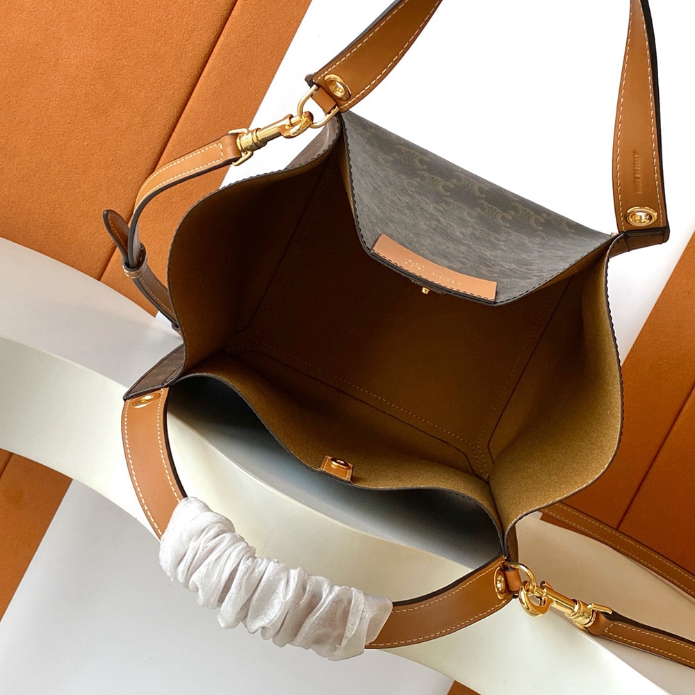 Ce1i*e SMALL CUBE BAG IN Triomphe Canvas and NATURAL Calfskin(HIGH-END GRADE)